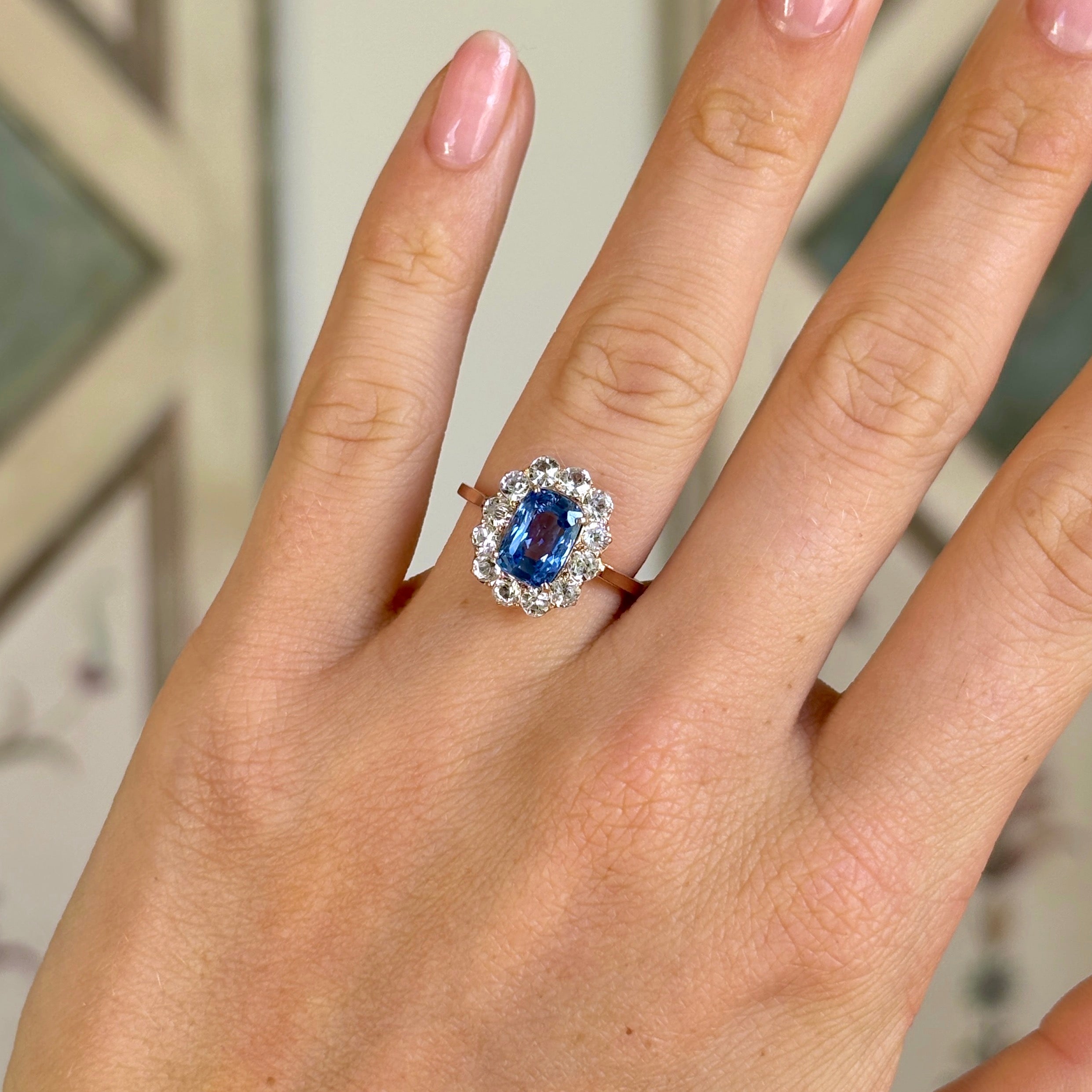 Antique Edwardian blue white sapphire cluster ring Antique Ring Boutique