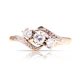 Antique, Edwardian three-stone diamond twist ring front