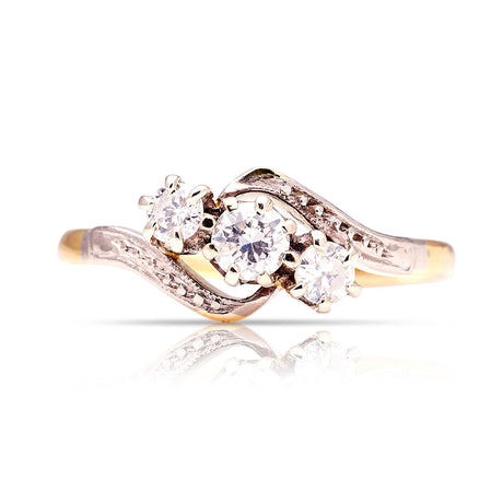 Antique, Edwardian three-stone diamond twist ring front