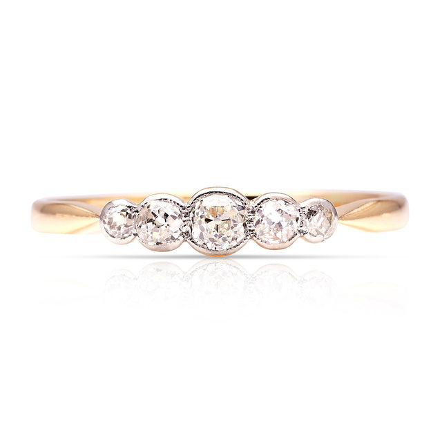 Vintage, five-stone diamond ring front