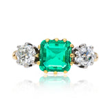 Victorian, emerald & diamond three-stone ring, 18ct yellow gold