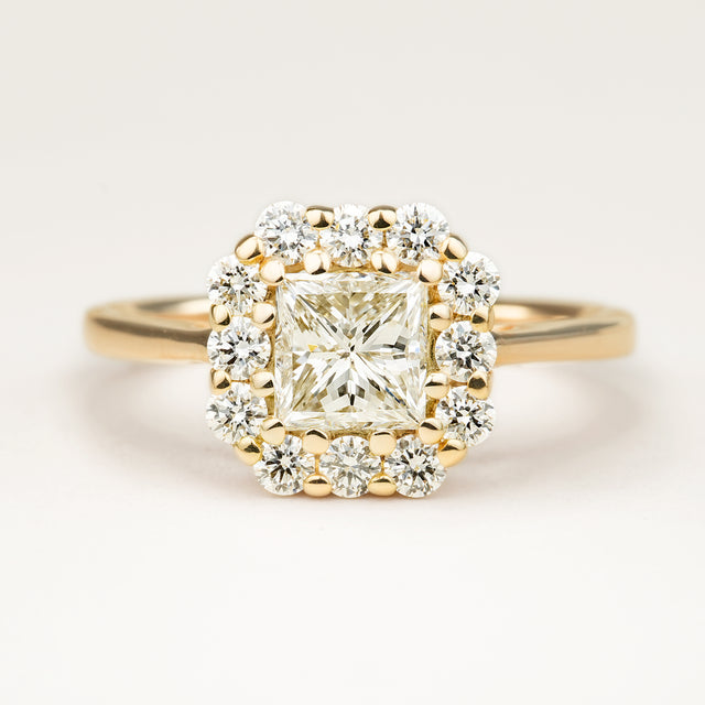 1ct Square Step-Cut Diamond Cluster Engagement Ring