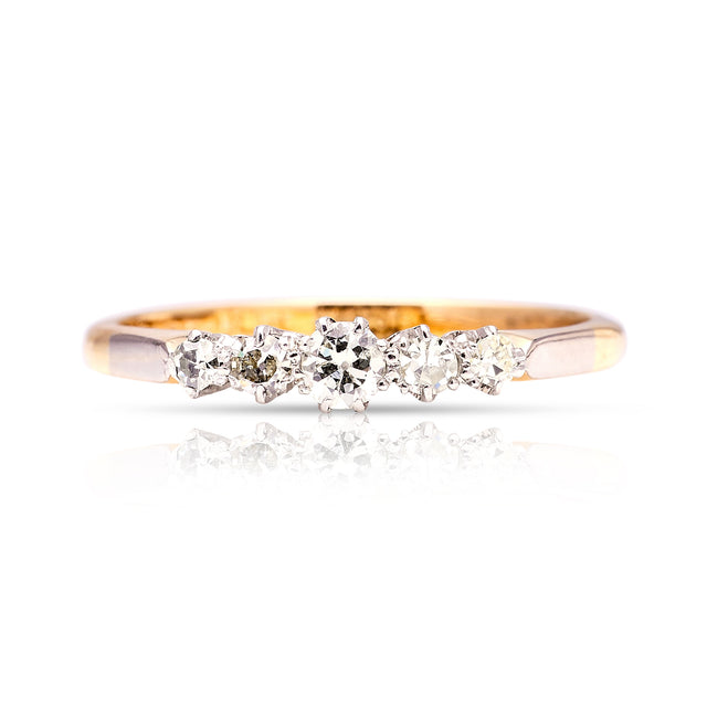 Antique, Edwardian five-stone diamond ring front