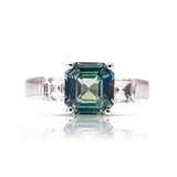 Vintage, 1930s teal sapphire & diamond three-stone ring