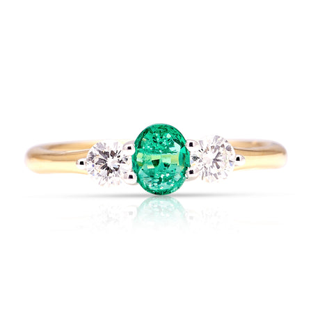 Vintage, 1970s emerald & diamond three-stone ring front