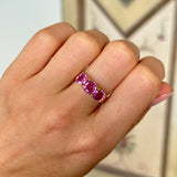 2077-Vintage, 1930s pink sapphire three-stone ring- on hand