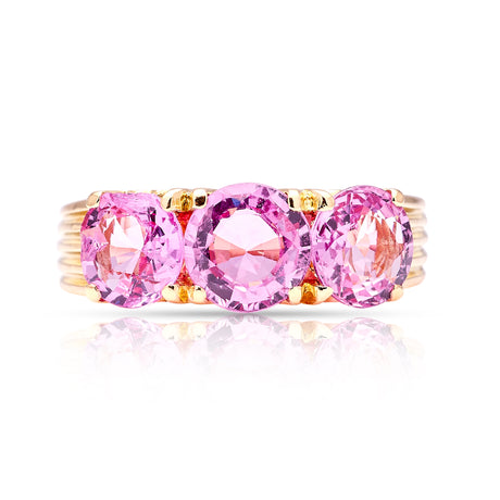 Vintage, Art Deco pink sapphire three-stone ring front