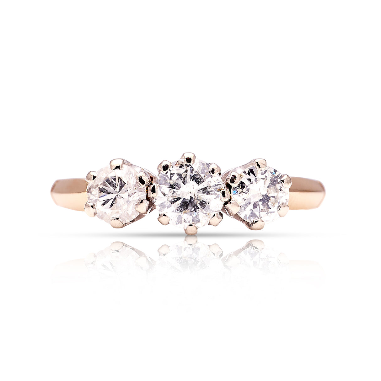 Vintage, 1970s three-stone diamond ring front