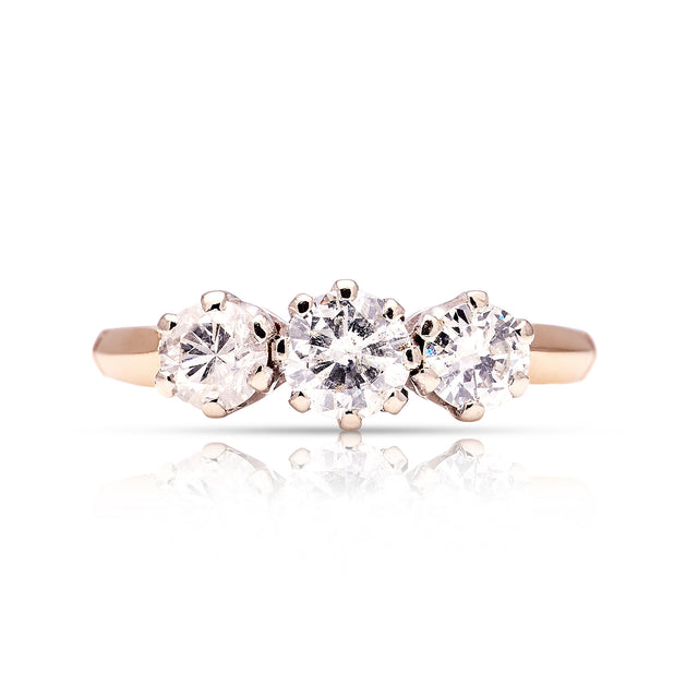 Vintage, 1970s three-stone diamond ring front
