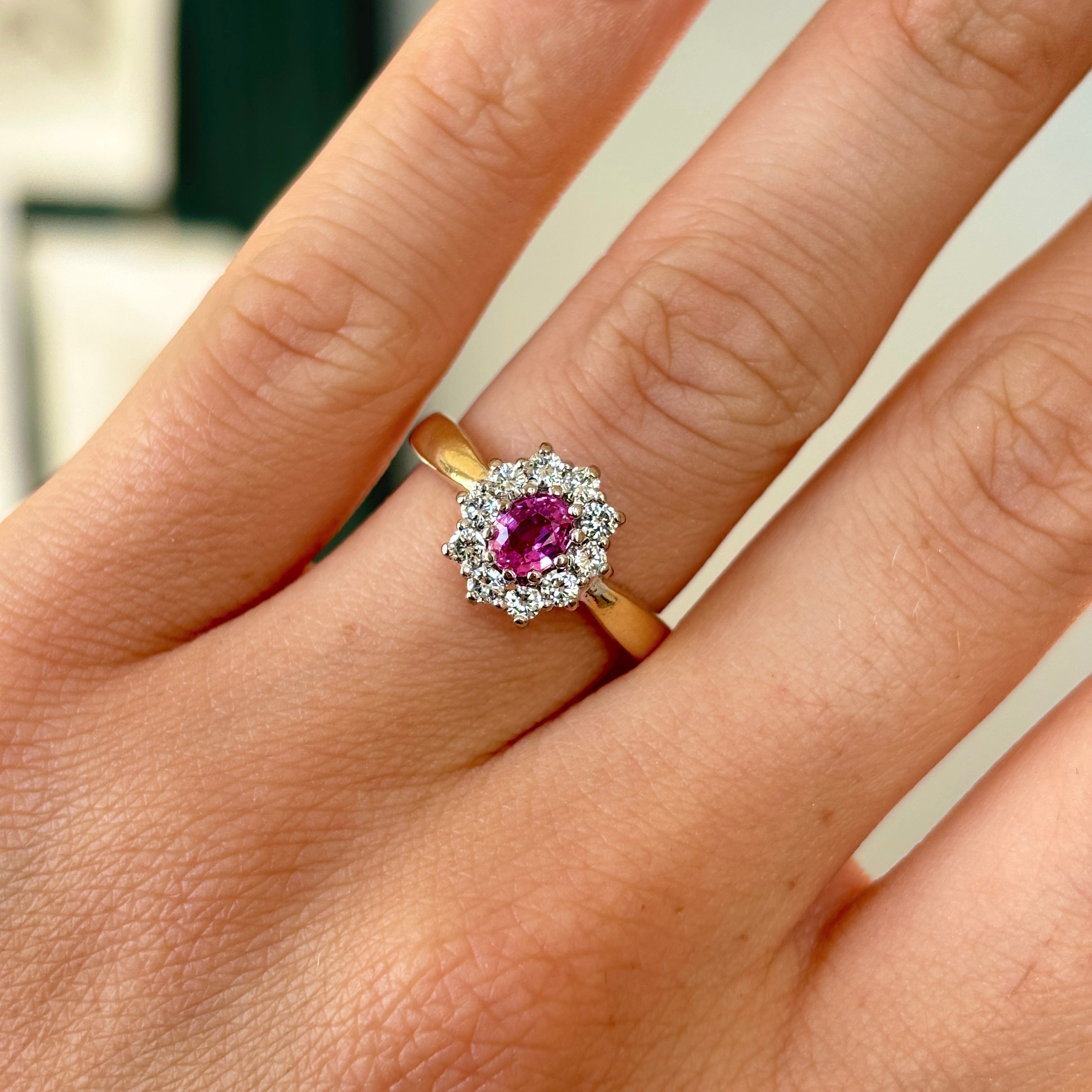 Vintage 1960s pink sapphire diamond cluster ring Antique Ring Boutique