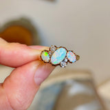 Vintage, Art Deco opal & diamond three-stone ring, 18ct yellow gold