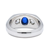 1920s Cabochon Sapphire and Diamond Three Stone Gypsy Ring, Platinum
