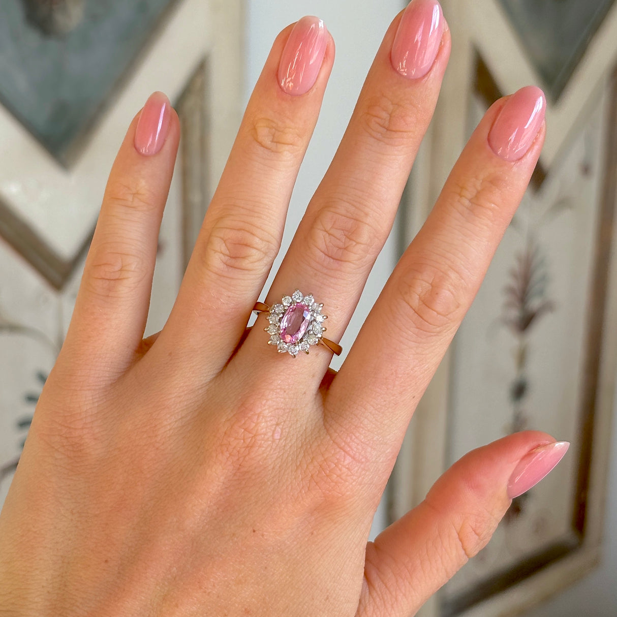 Vintage, 1970s pink sapphire & diamond cluster ring, 18ct yellow gold & platinum