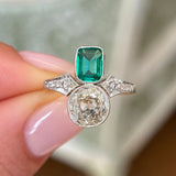 Antique, Edwardian emerald & diamond toi et moi ring