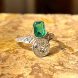Antique, Edwardian emerald & diamond toi et moi ring