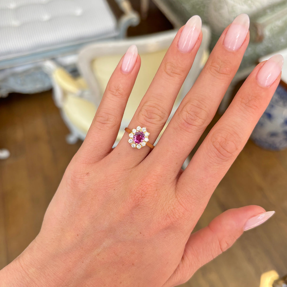 ON HOLD | Vintage, 1980s pink sapphire & diamond cluster ring