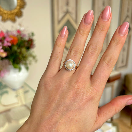 Vintage, 1980s pearl & diamond cluster ring