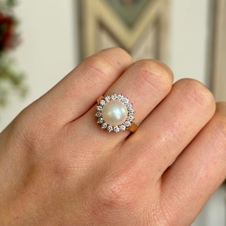 Vintage, 1980s pearl & diamond cluster ring