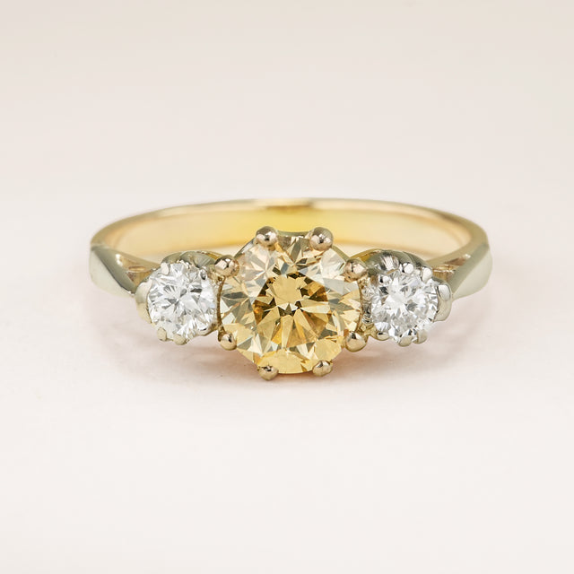 Vintage, 1930s cinnamon brown diamond three-stone ring