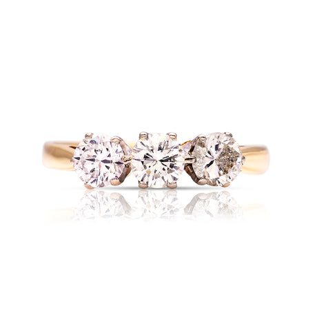 Vintage, 1980s three-stone diamond ring