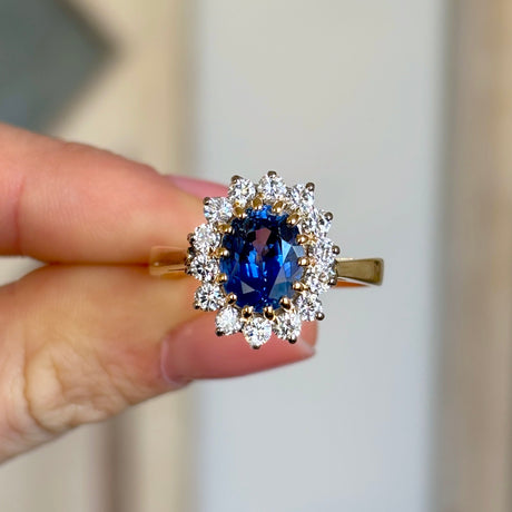 
Vintage, 1980s sapphire & diamond cluster ring
