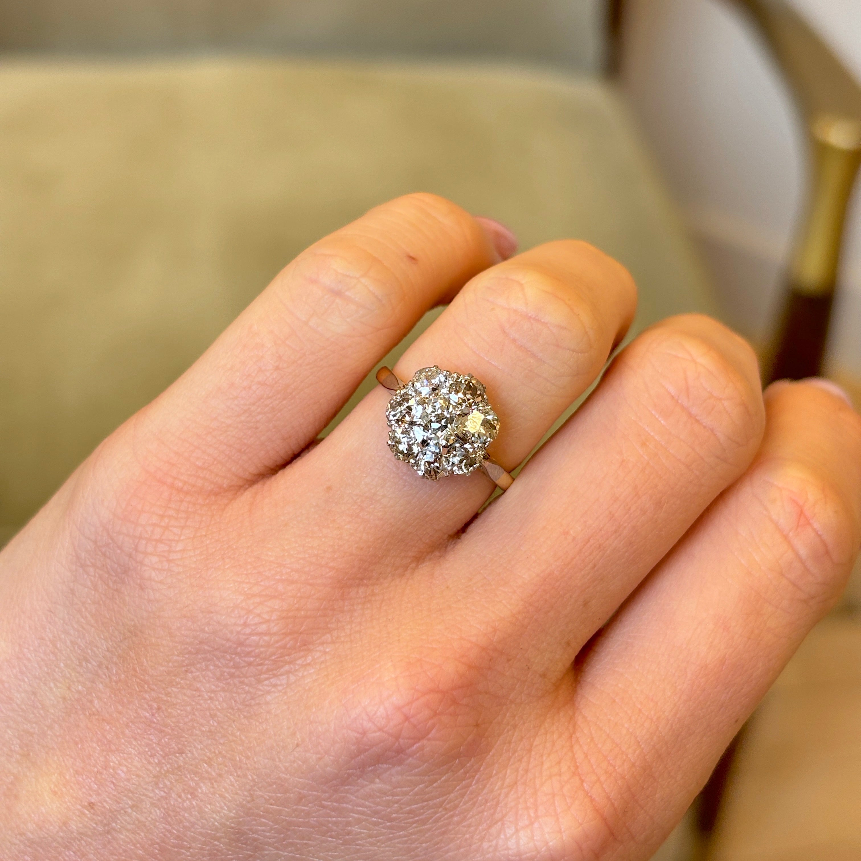 【source object】Antique Diamond Ring 14.5 Antique, Edwardian cinnamon-brown diamond cluster ring – Antique