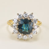 Vintage, 1940s deep teal & diamond cluster ring