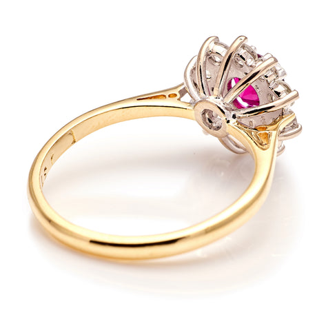 Vintage, 1940s ruby & diamond cluster ring