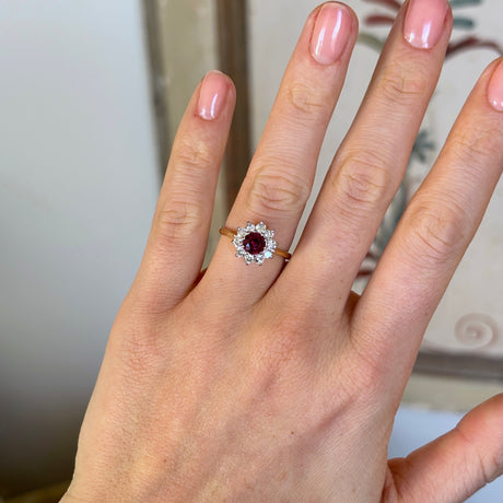 Vintage, 1940s ruby & diamond cluster ring