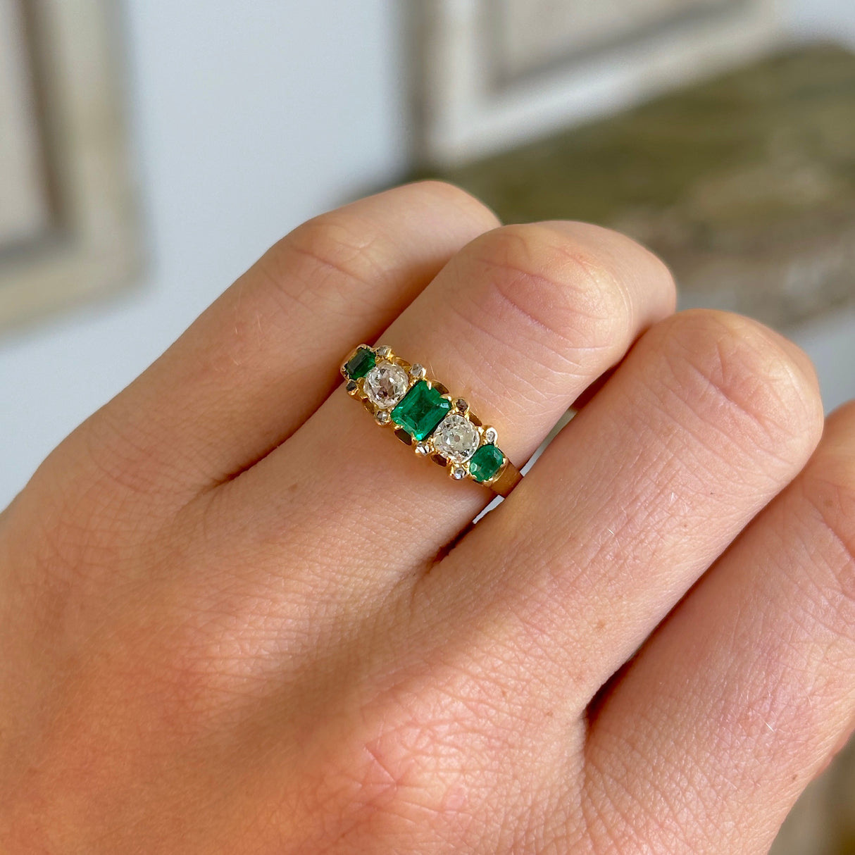 Vintage, Art Deco emerald & diamond five-stone ring