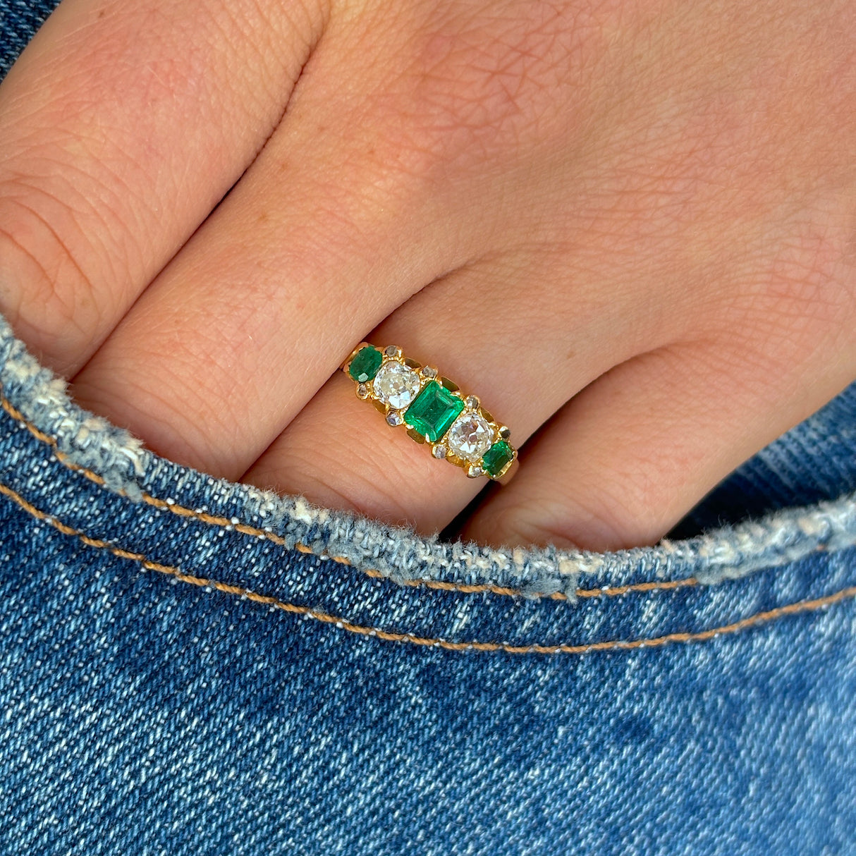 Vintage, Art Deco emerald & diamond five-stone ring