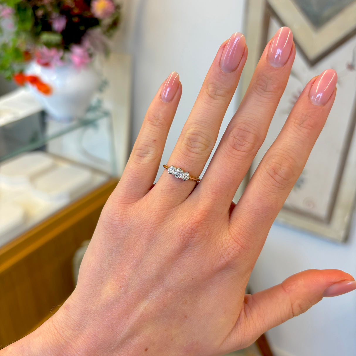 Antique, Edwardian three-stone diamond ring