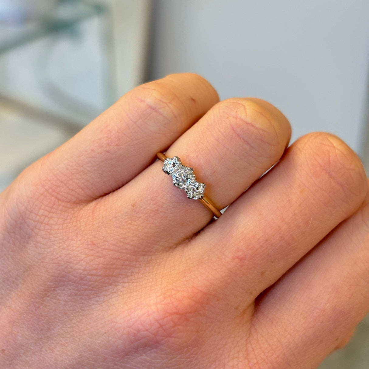 Antique, Edwardian three-stone diamond ring