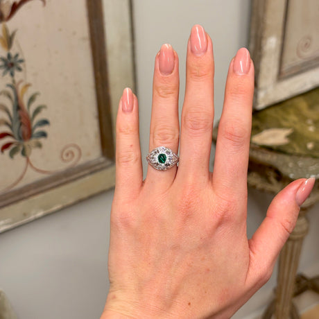 Vintage, 1940s cabochon emerald & diamond ring