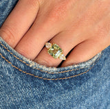 Vintage, green sapphire & diamond three-stone ring