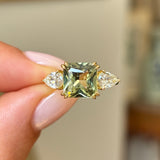 Vintage, green sapphire & diamond three-stone ring