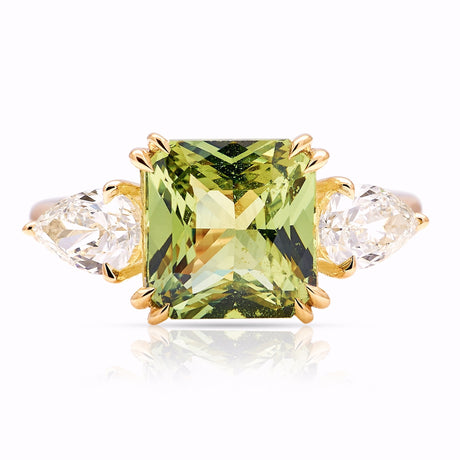 Vintage, green sapphire & diamond three-stone ring