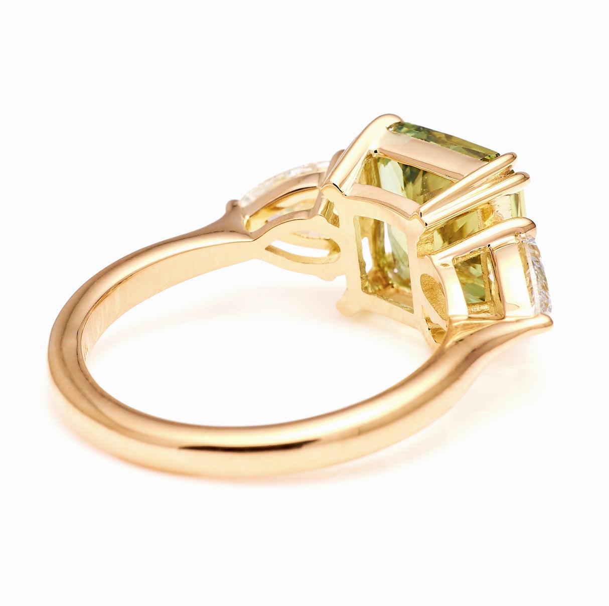 Vintage, green sapphire & diamond three-stone ring