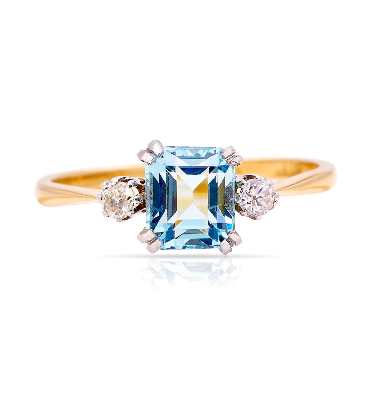Vintage, Art Deco aquamarine & three-stone ring