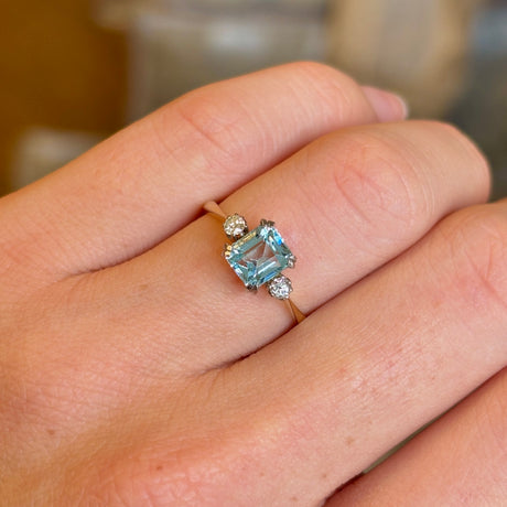 Vintage, Art Deco aquamarine & three-stone ring