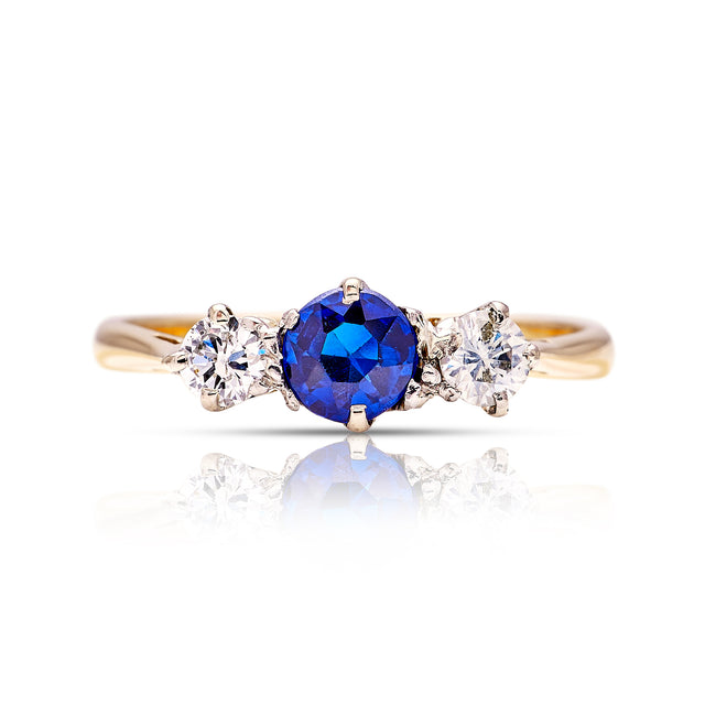 Antique, Edwardian sapphire & diamond three-stone ring