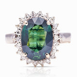 2263-Vintage, 1950s green sapphire & diamond cluster ring