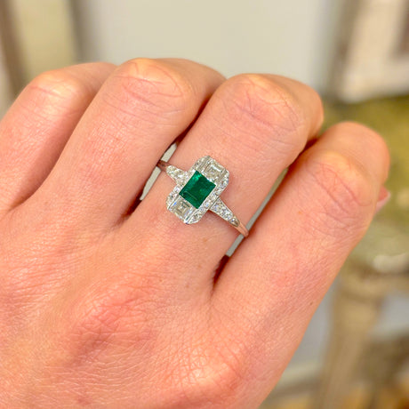 Vintage, Art Deco emerald & diamond panel ring