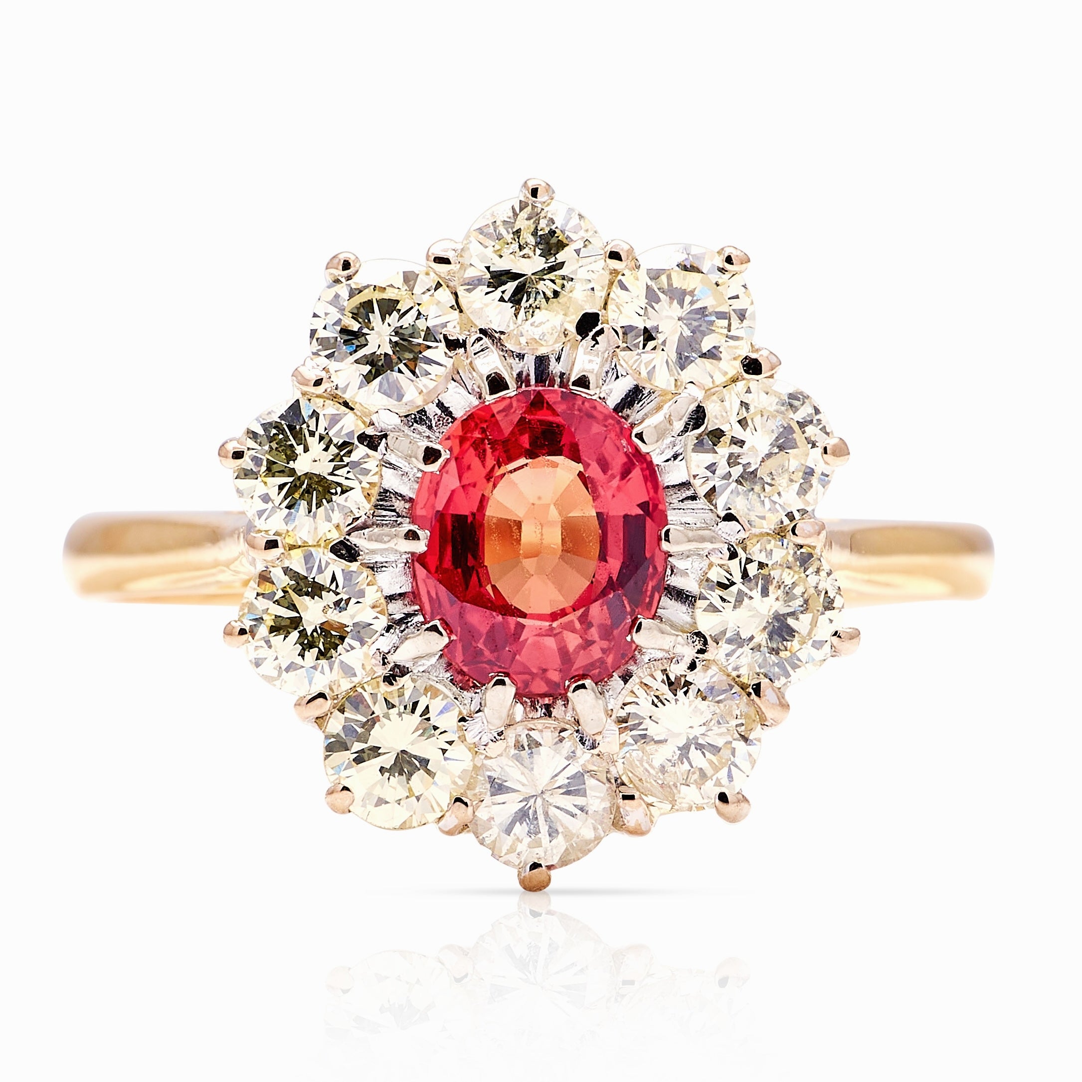 Vintage, 1970s red sapphire & diamond cluster ring