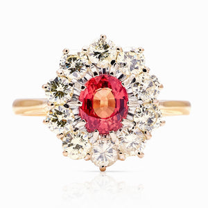Vintage, 1970s red sapphire & diamond cluster ring