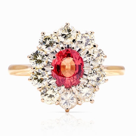 Vintage, 1970s red sapphire & diamond cluster ring