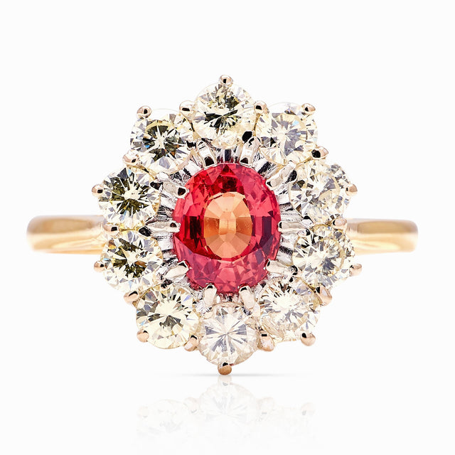Vintage, 1970s red sapphire & diamond cluster ring