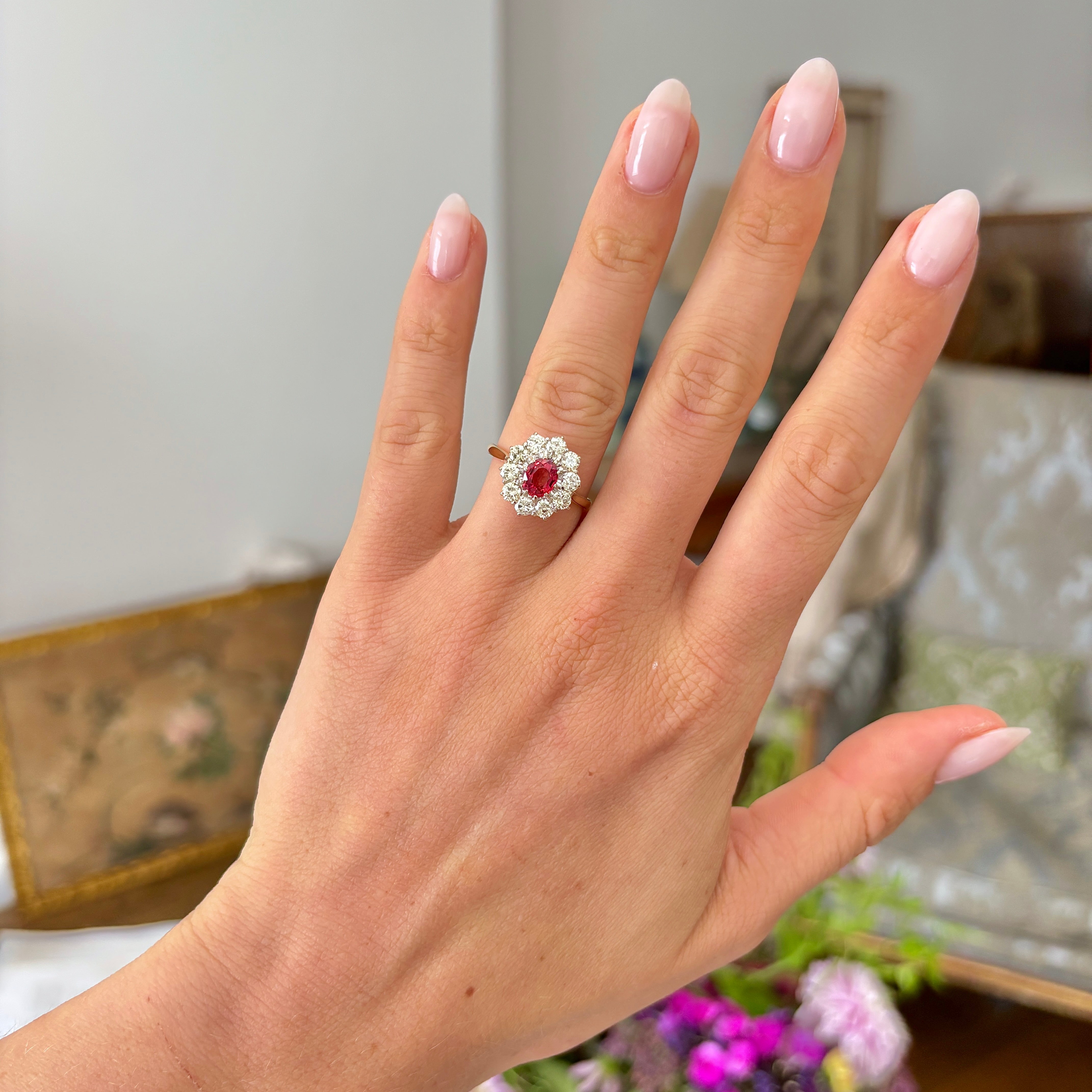 Vintage, 1970s red sapphire & diamond cluster ring