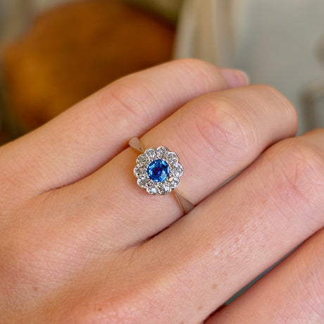 Antique, Edwardian sapphire & diamond cluster ring