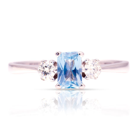 Vintage, 1970s blue spinel & diamond three-stone ring